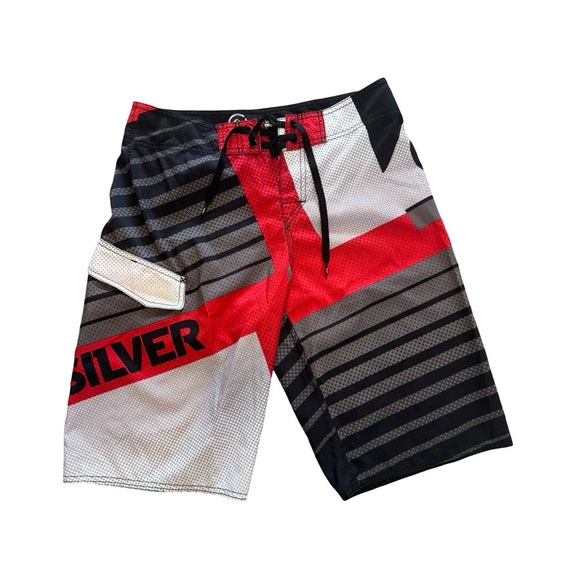 Quiksilver Cypher Board Shorts Mens Size 30 Red Gray Drawstring Straight Leg - Picture 1 of 8